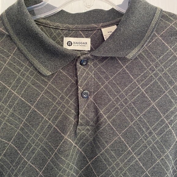 HAGGAR Long Sleeve Gray & Black Knit Collar Button Shirt Size XXL - Picture 1 of 8